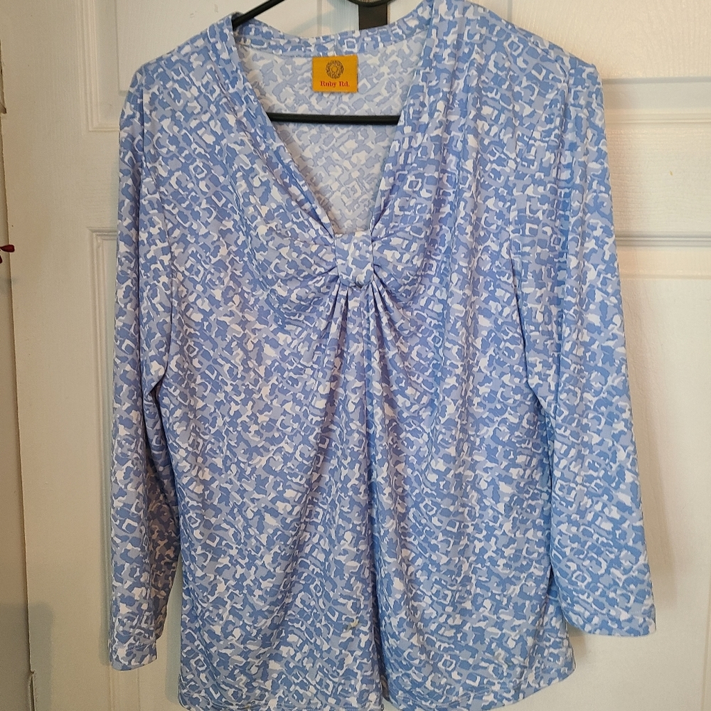 (1095) Ruby Road, Woman's 3/4 Sleeve Blouse, Blue, Medium
